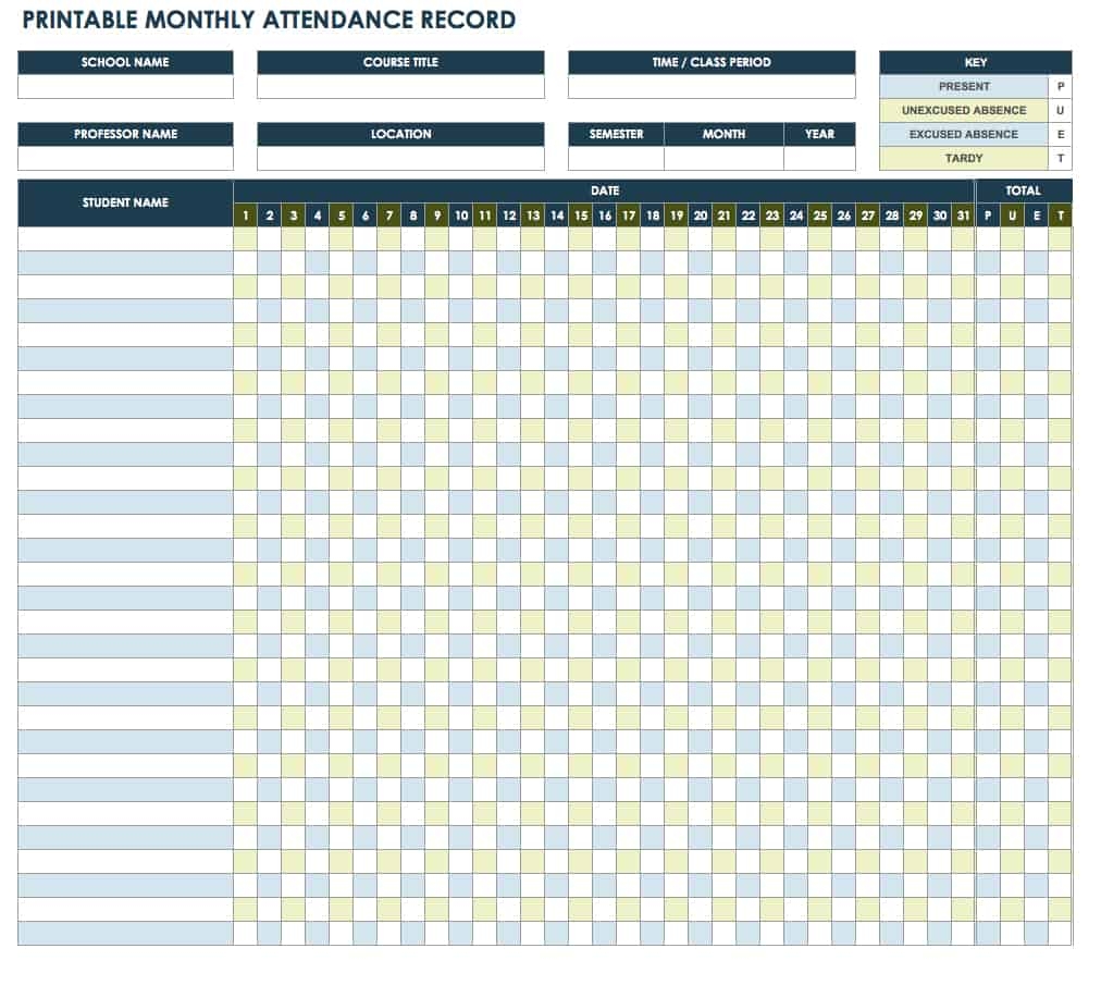 Free Attendance Spreadsheets And Templates Smartsheet