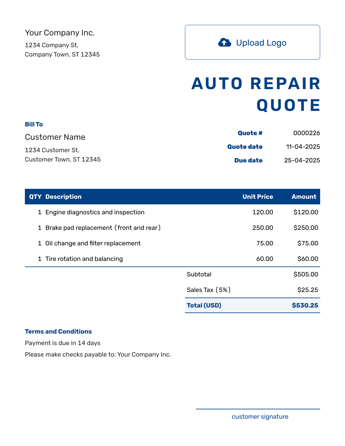 Free Auto Repair Quote Template Docelf