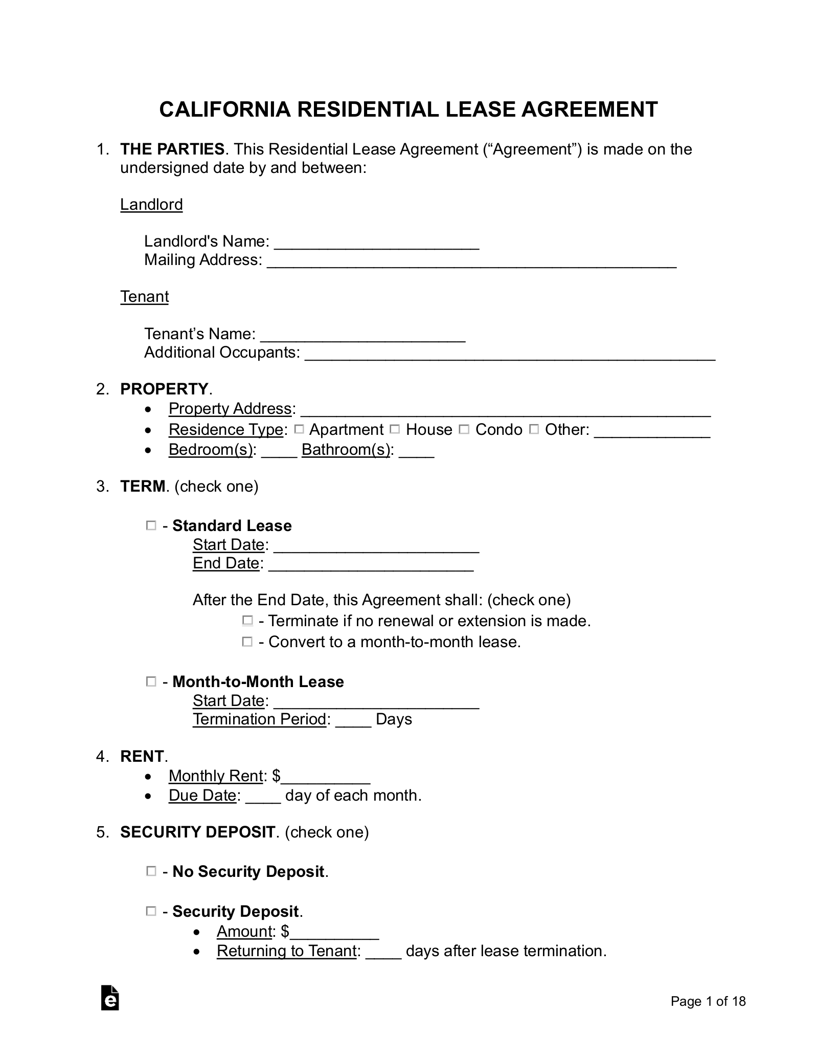 Free California Lease Agreement Templates 6 PDF Word EForms