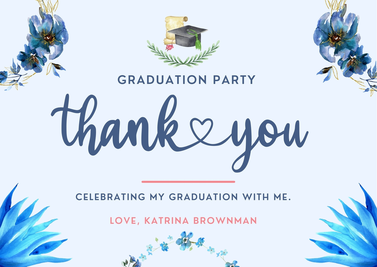 Free Custom Printable Graduation Thank You Card Templates Canva