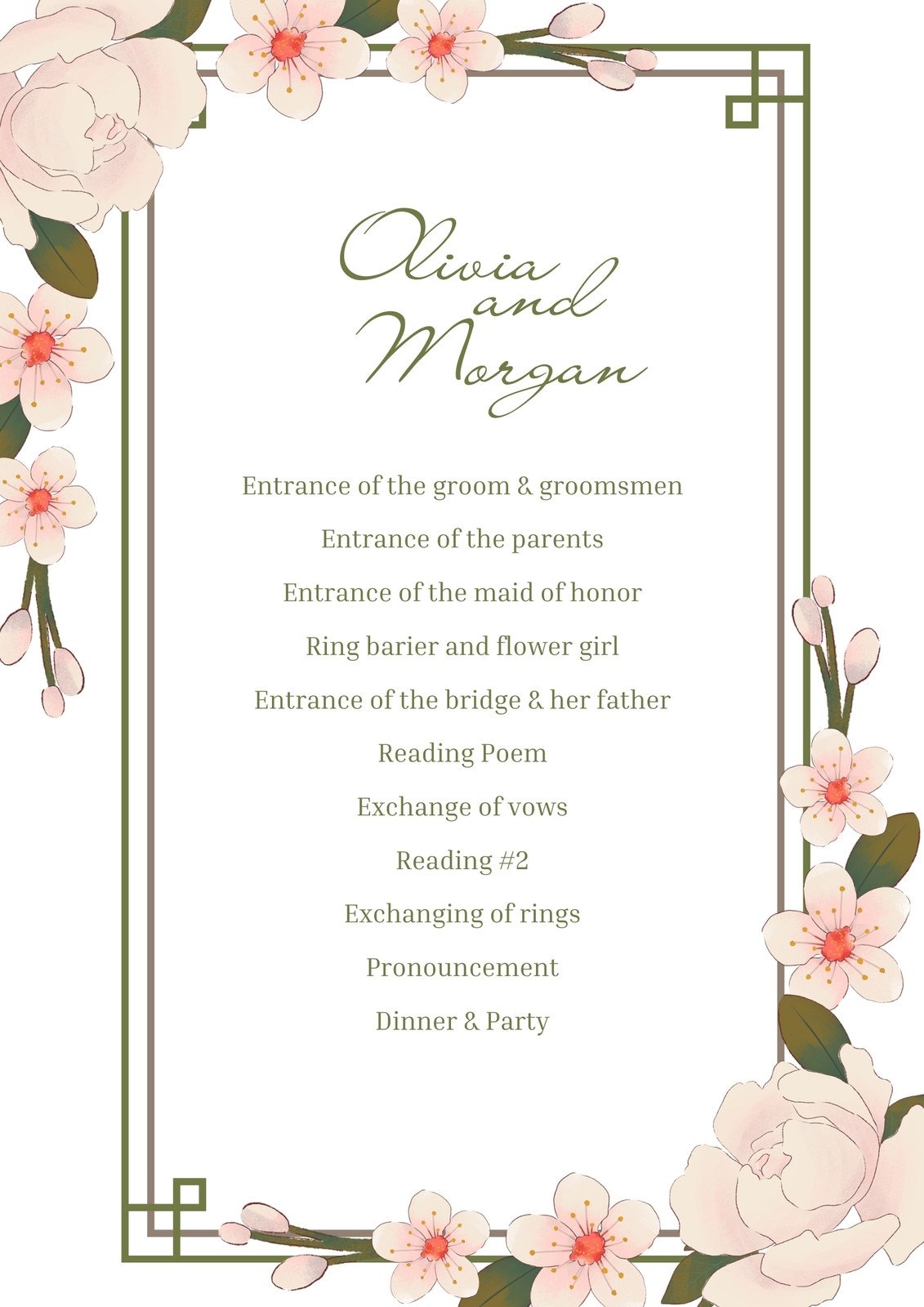 Free Custom Printable Wedding Program Templates Canva
