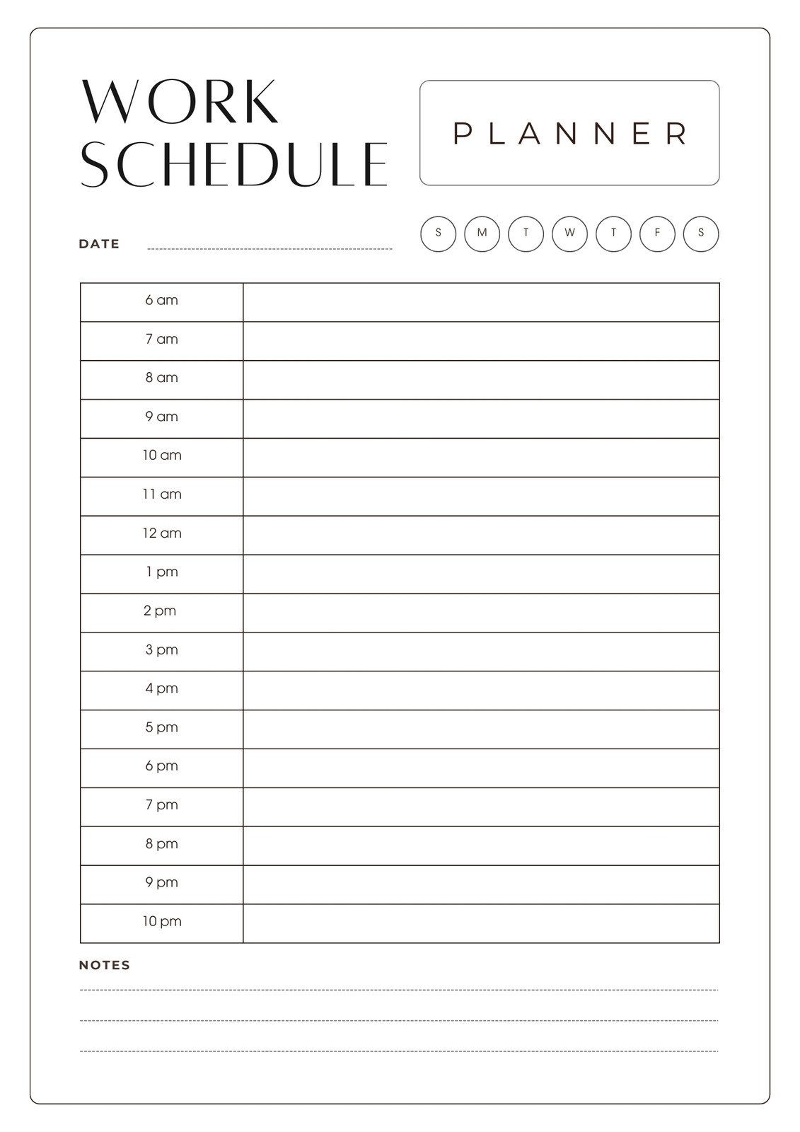 Printable Weekly Work Schedule Template