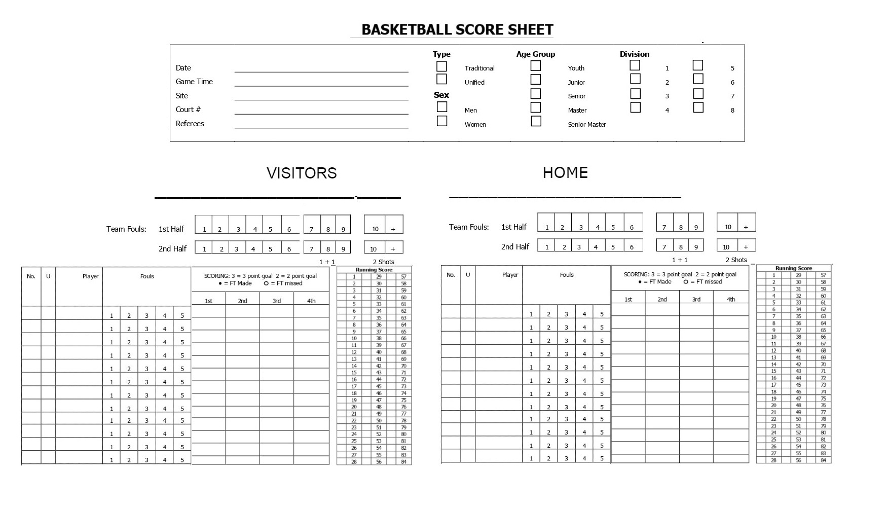 Free Printable Basketball Score Sheets Stat Sheets From Score Books