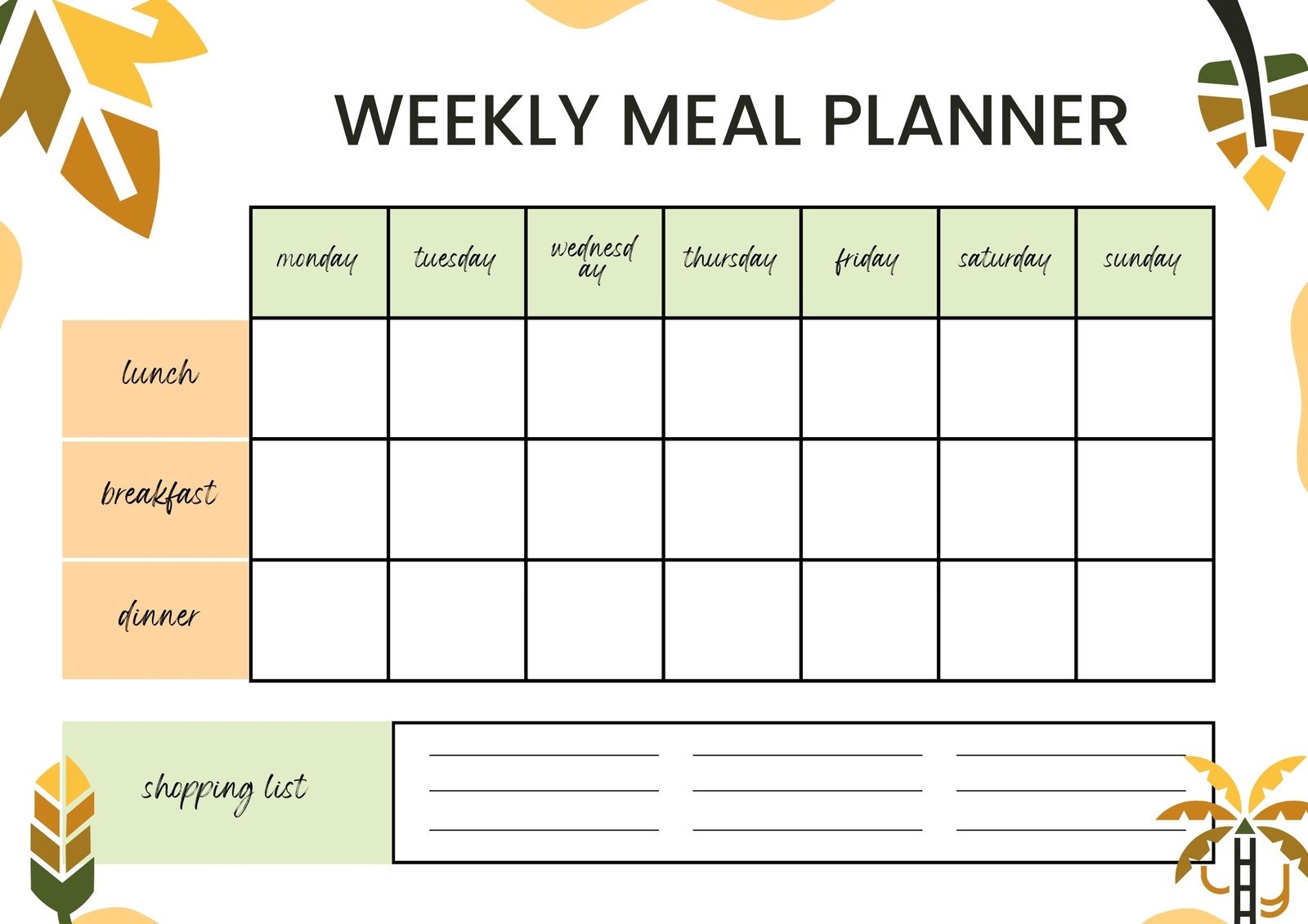 Free Printable Customizable Monthly Menu Templates Canva