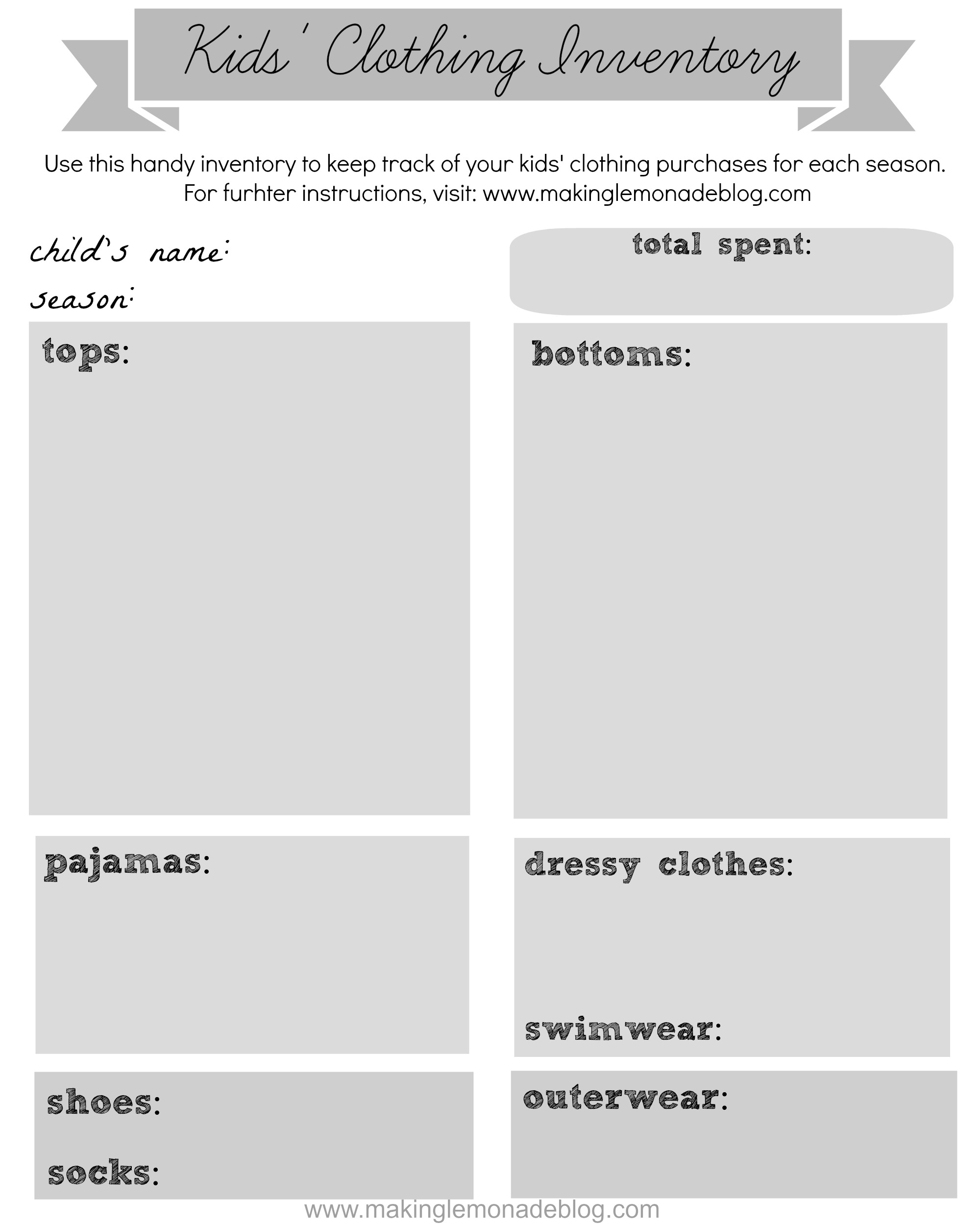 Free Printable Clothing Inventory Template
