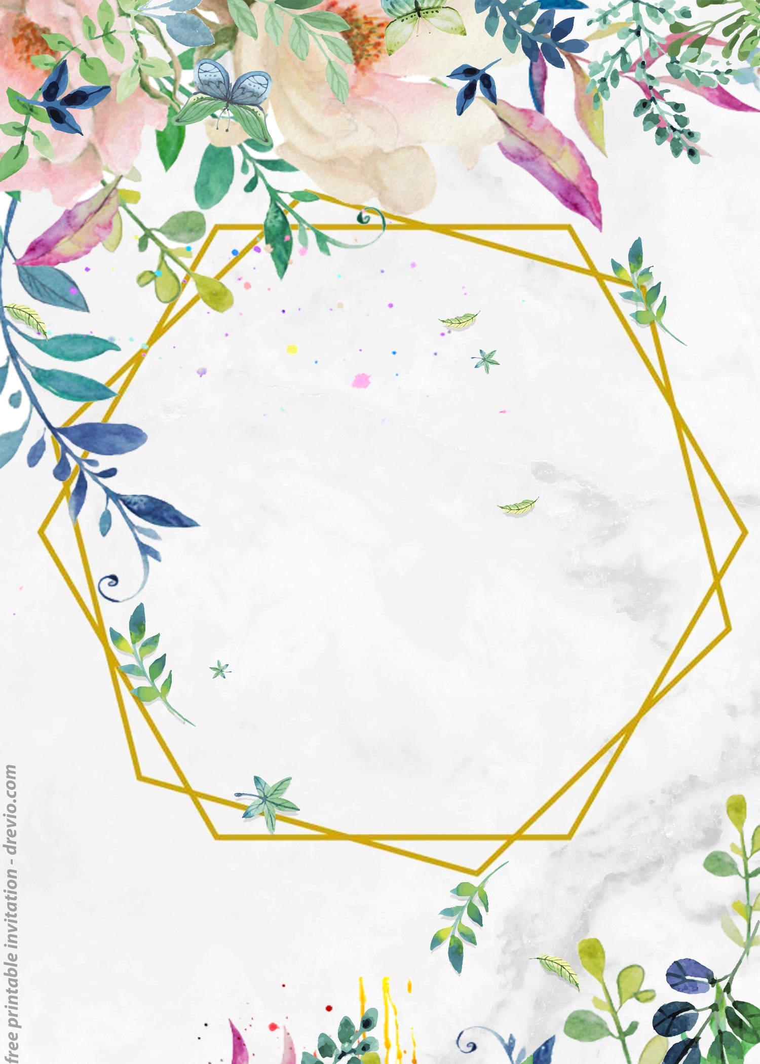 FREE Printable Vintage Flower Framed Watercolor Invitations Worksheets Library