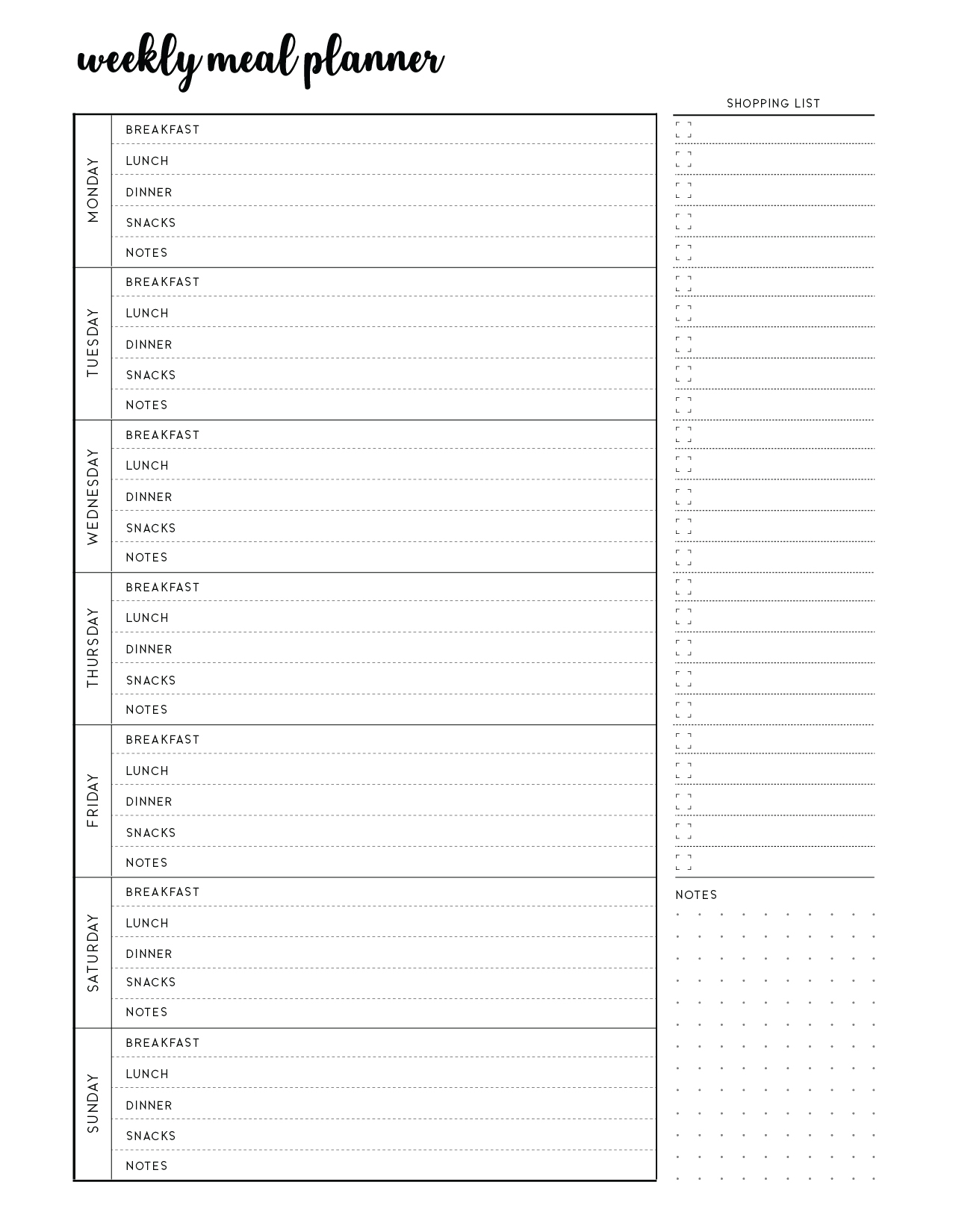 Free Printable Weekly Dinner Menu Template