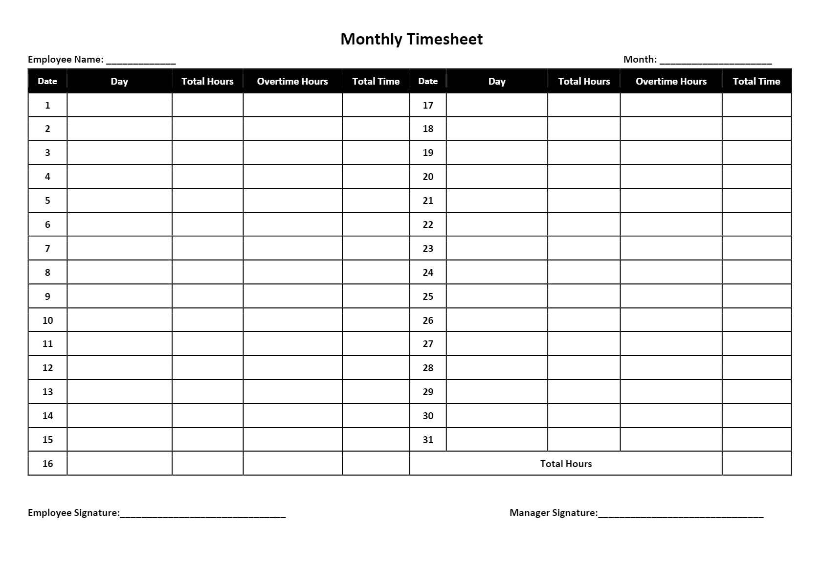 Free Timesheet Templates Download Daily Weekly And Monthly Time Sheets