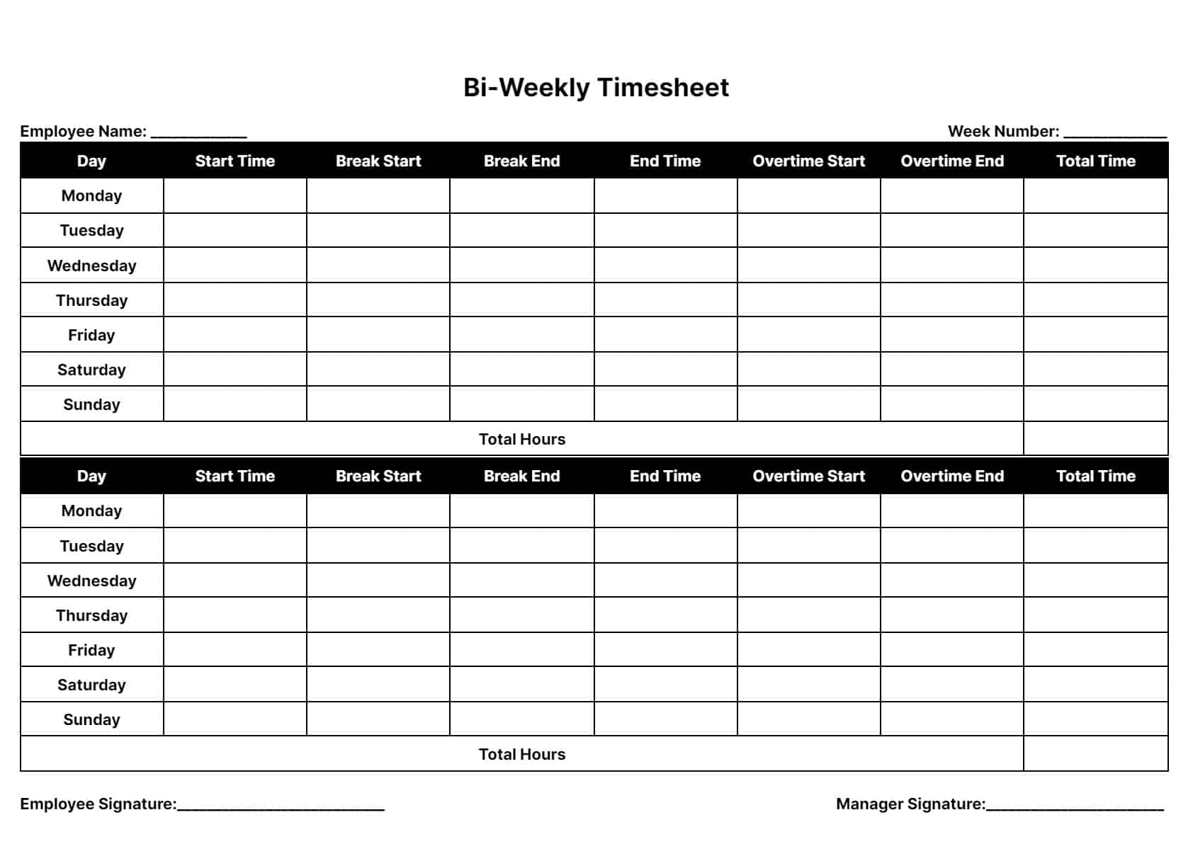 Simple Printable Monthly Timesheet Template