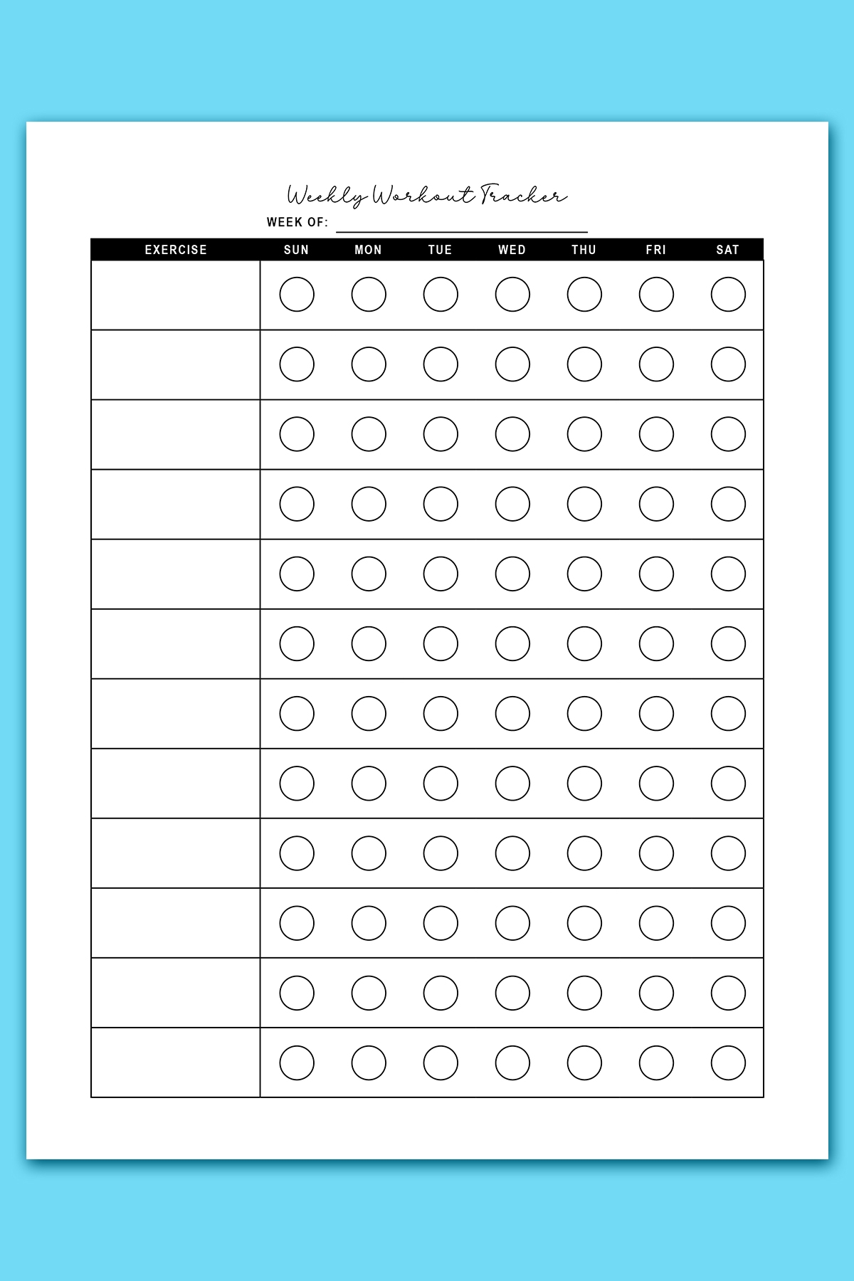 Printable Workout Logs Template
