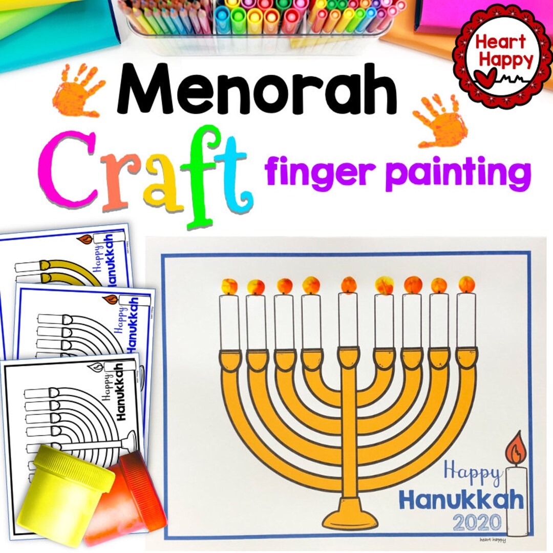 Hanukkah Kids Printable Craft Template Menorah Craft Fingerpainting Keepsake Craft Homeschool Teachers Resources Instant PDF Download Etsy