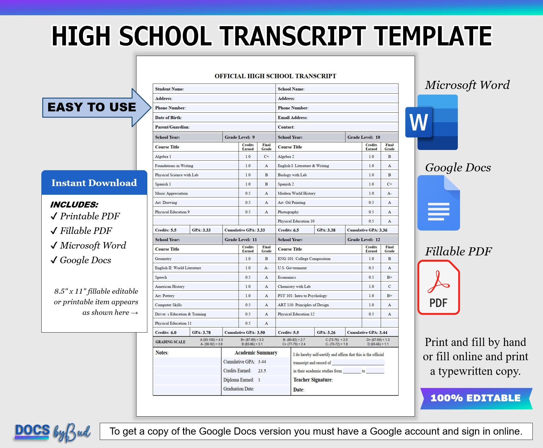 Free Printable Transcript Template
