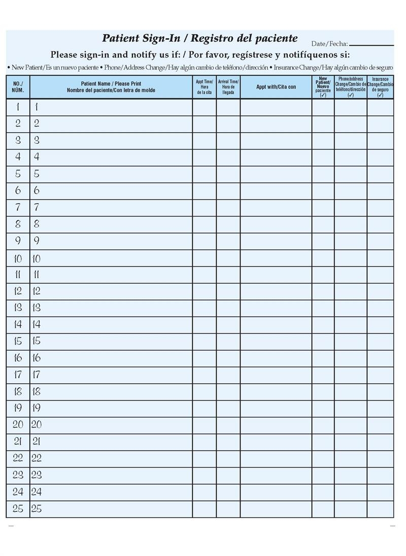 Free Printable Patient Sign In Sheet Template