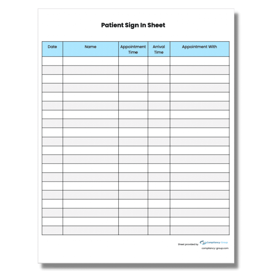 HIPAA Compliant Patient Sign In Sheet Download