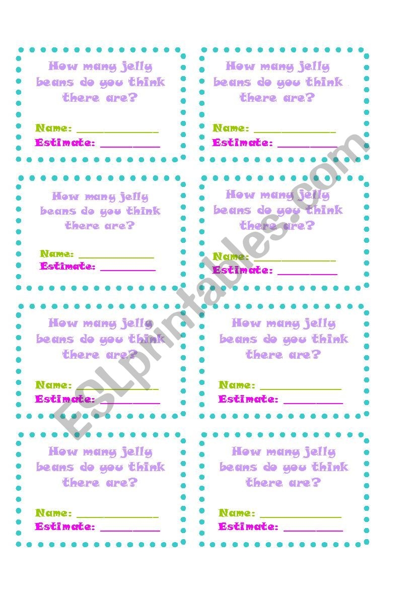 Jelly Bean Guessing Game ESL Worksheet By Jkundig