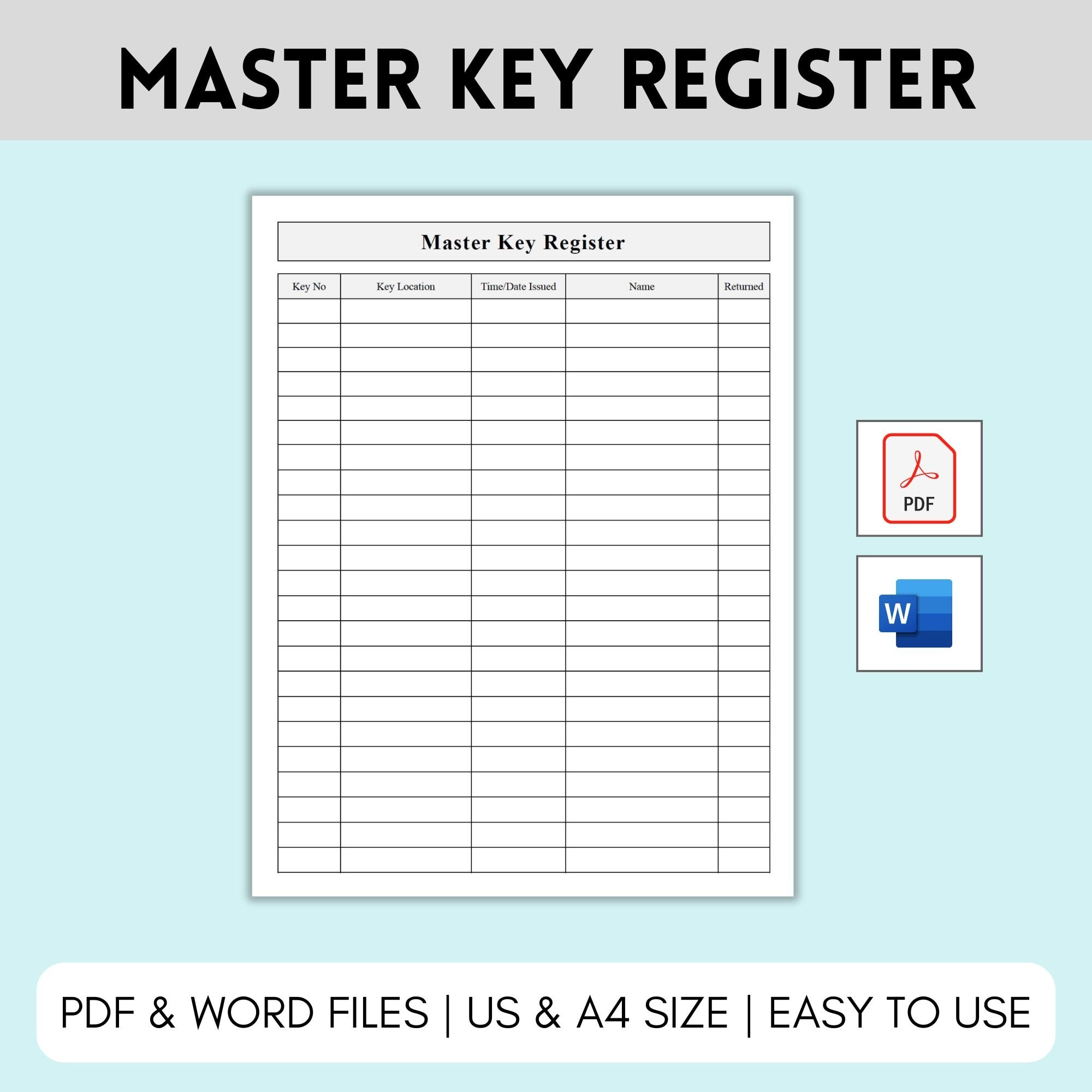 Excel Printable Key Log Template