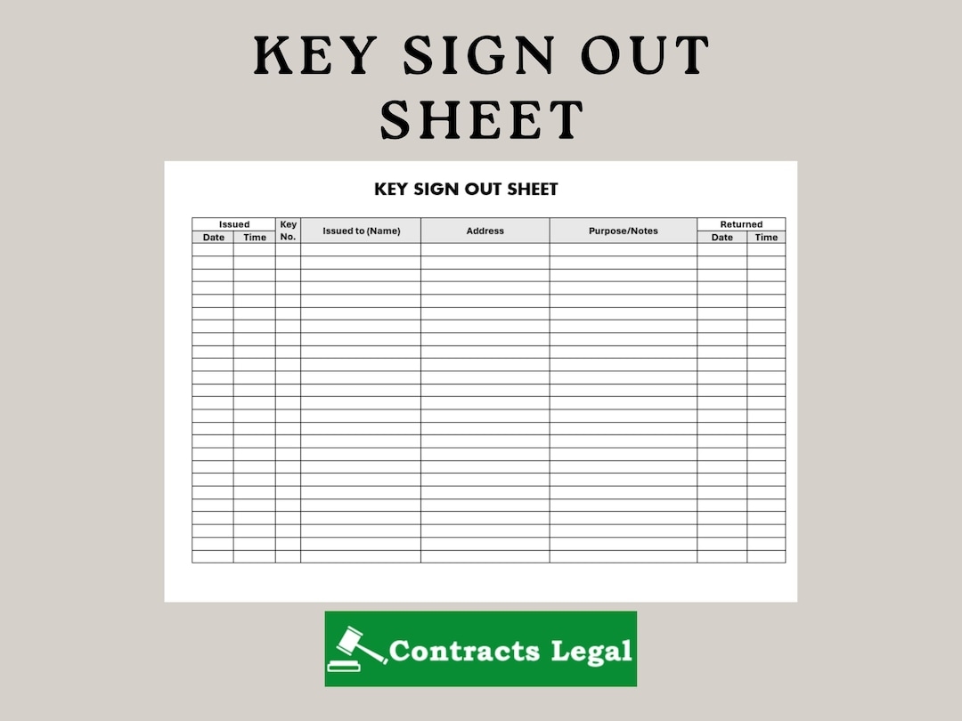 Key Sign Out Sheet Key Sign Out Log Key Control Sheet Equipment Key Log Key Inventory Sheet Register Key Log Key Sign Out Form Etsy