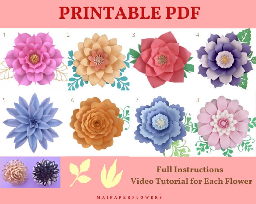 Large Paper Flower Template PDF Printable Combo Digital Paper Flowers Printable Giant Paper Flowers Template Pdf 3d Flower Template Etsy