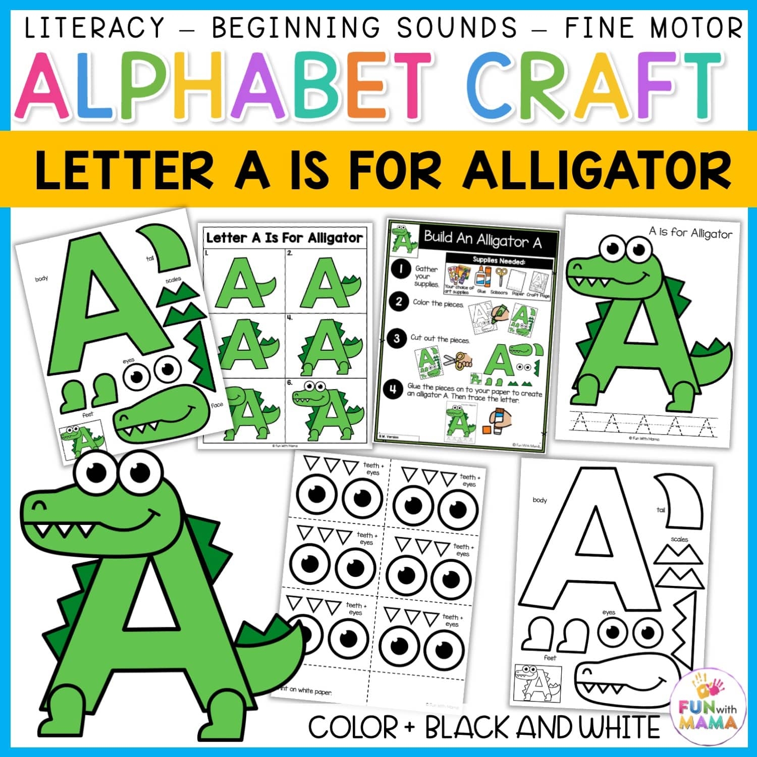 Letter A Craft Uppercase Alligator Fun With Mama Shop