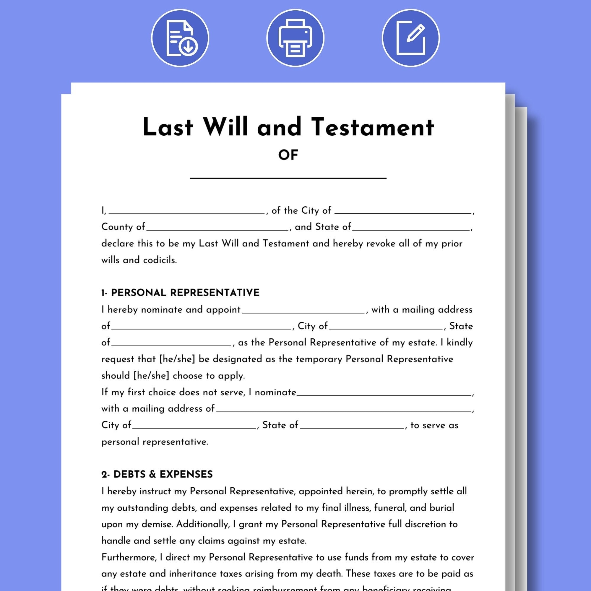 Printable Wills Template