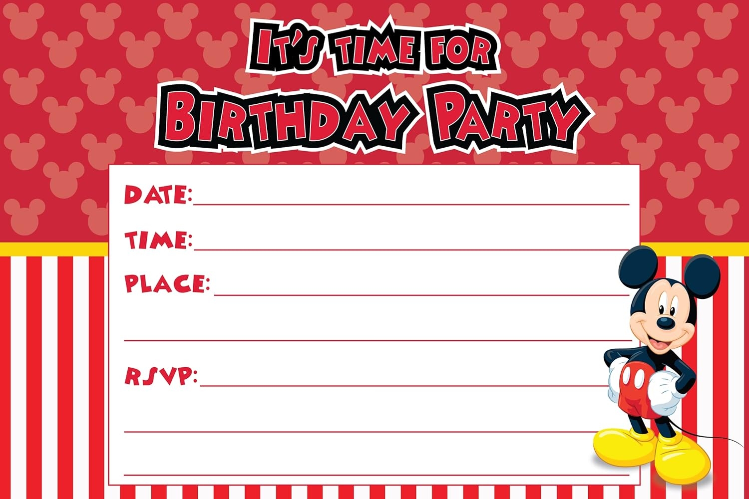 Mickey Mouse Birthday Invitation Cards Pack Of 20 Jordan Ubuy