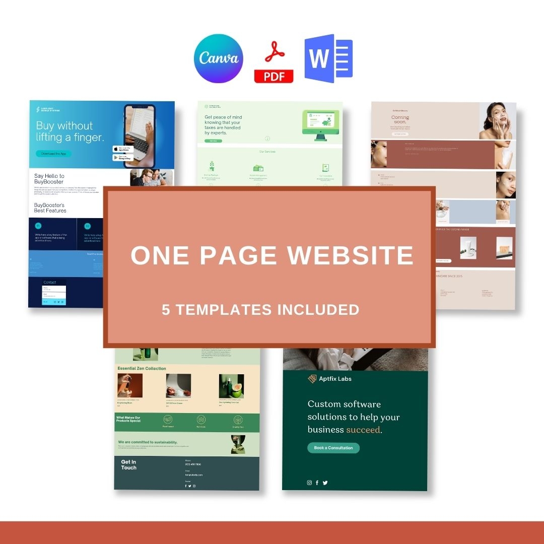 One Page Website Template Printable PDF Word Editable 
