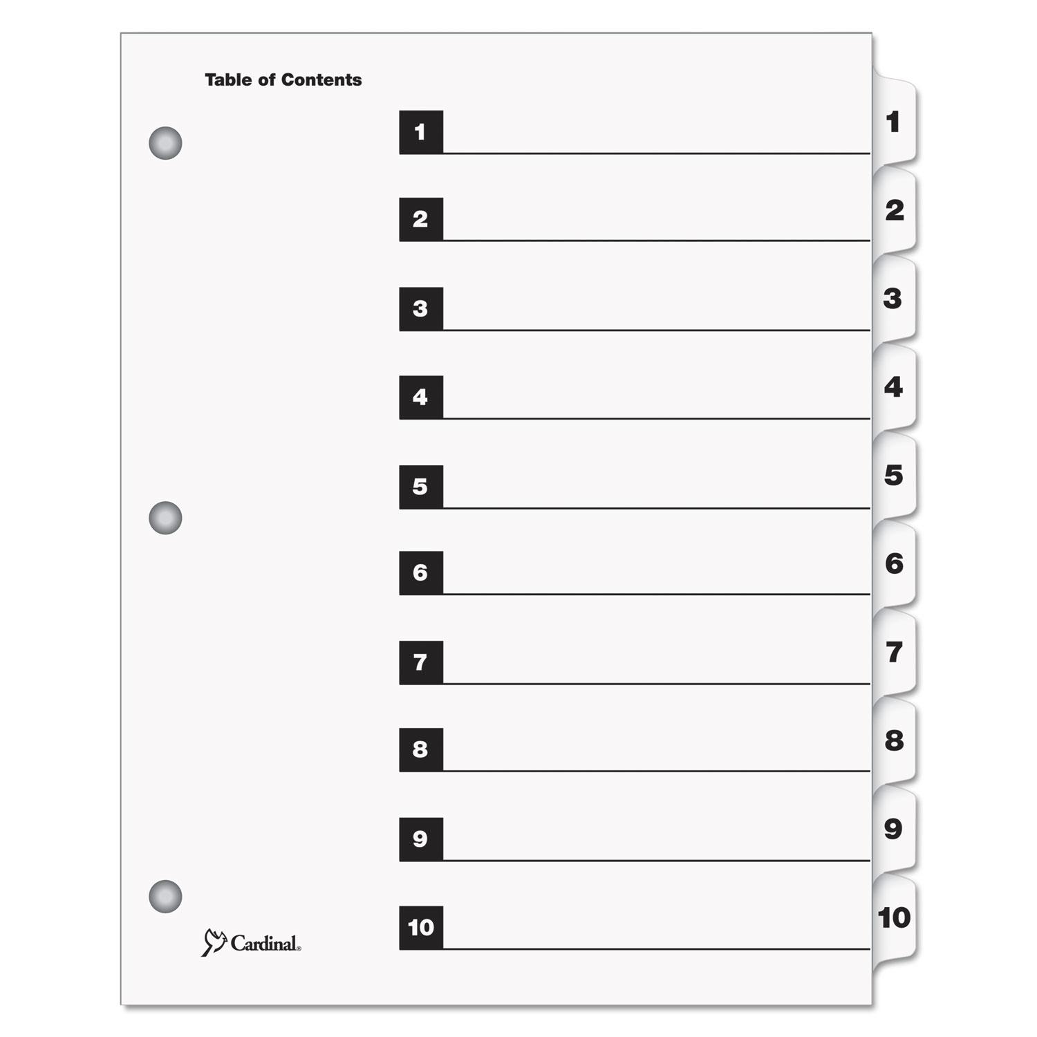 OneStep Printable Table Of Contents And Dividers 10 Tab 1 To 10 11 X 8 5 White White Tabs 1 Set Index Dividers Cardinal 