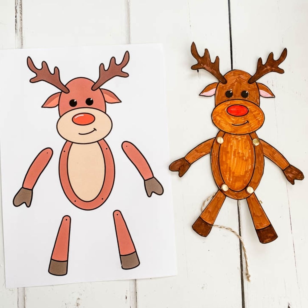 Paper Articulated Reindeer Puppet Printable Craft Your Own Festive Fun