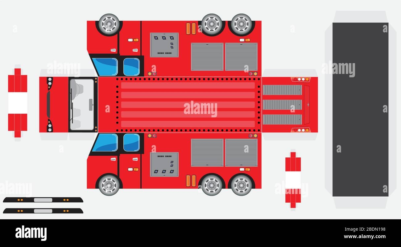 Paper Model Of Fire Truck Cut And Glue Stock Vector Image Art Alamy