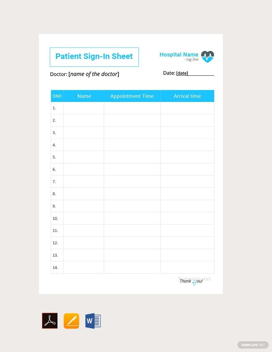 Patient Sign In Sheet Template In PDF Pages Word Google Docs Download Template