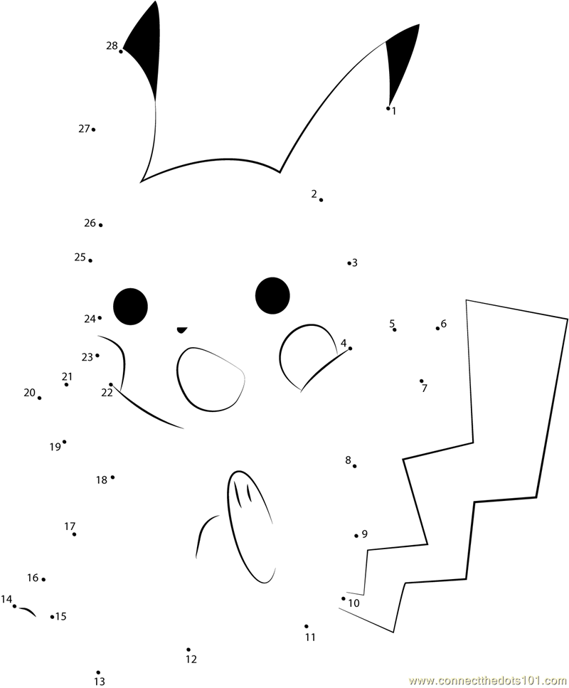 Pikachu The Pokemon Dot To Dot Printable Worksheet Connect The Dots