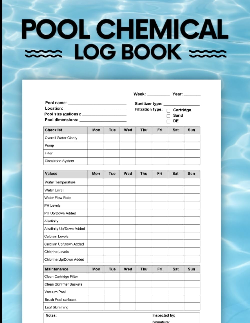Pool Chemical Log Book Keep Your Pool Sparkling Clean With That Handy Journal Track Effortlessly Daily Maintenance And Cleaning Tasks Ideal For Business Owners Homeowners And Hotels Currey Jack Amazon Books