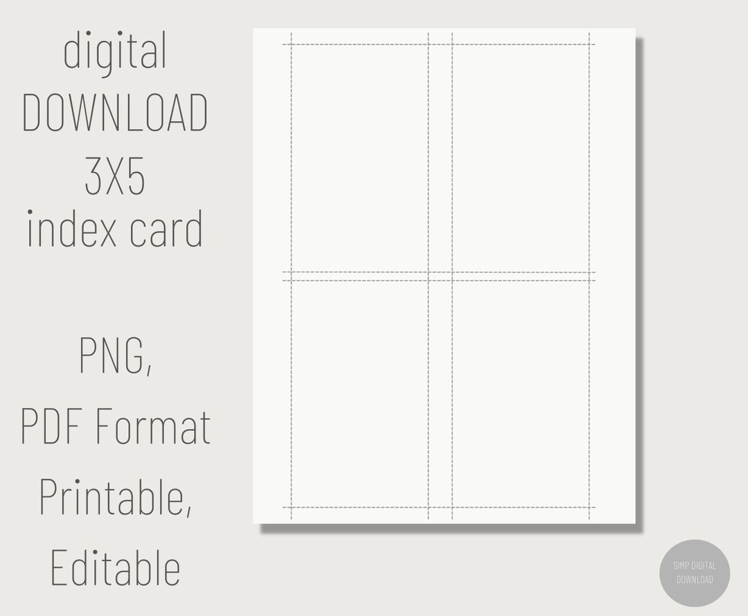 Printable 3x5 Index Card Digital Index Card Printable Note Cards Blank Index Cards Editable PDF Index Card Blank Flash Card Template Etsy UK