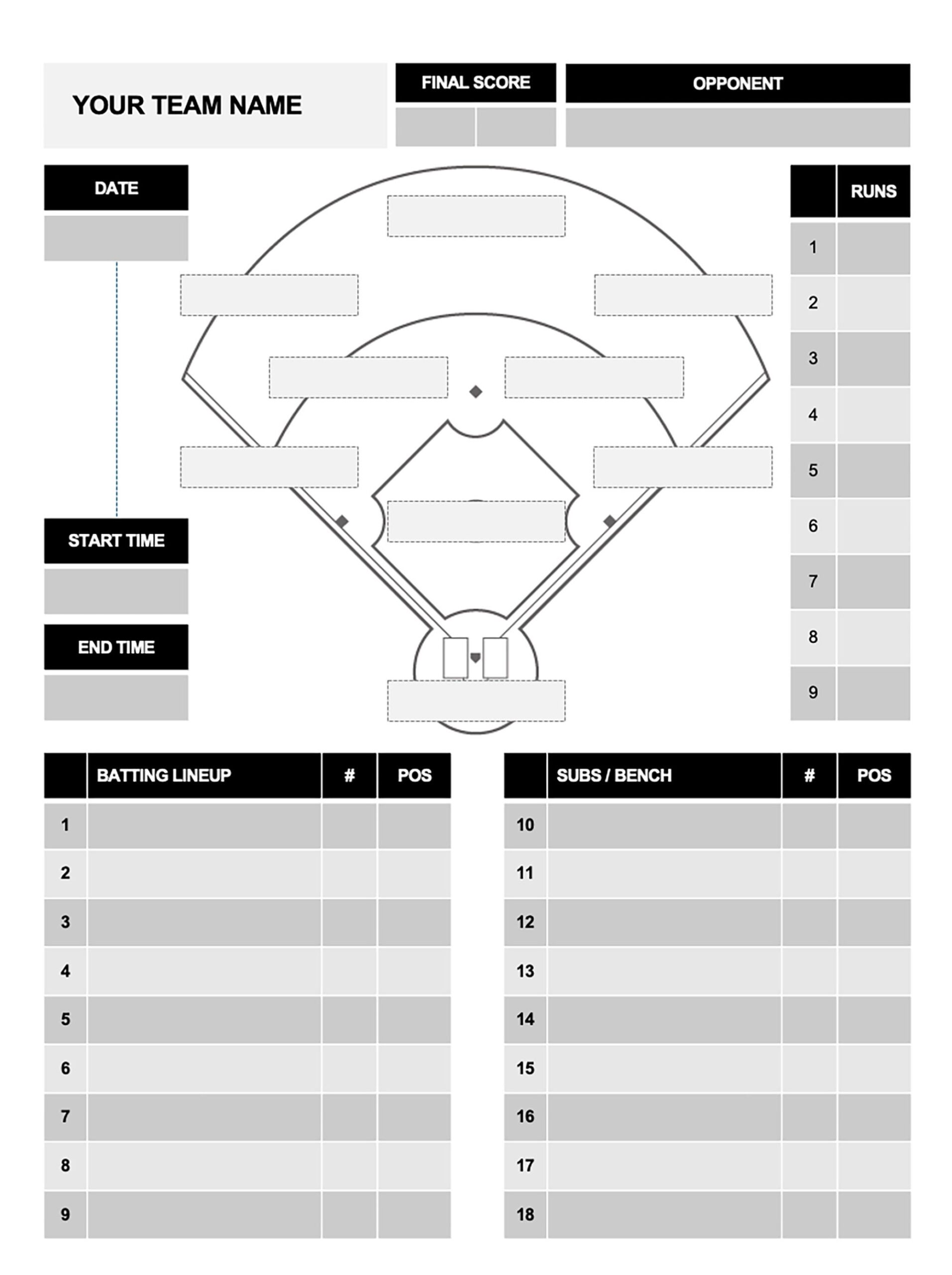 Printable Baseball Position Chart Etsy