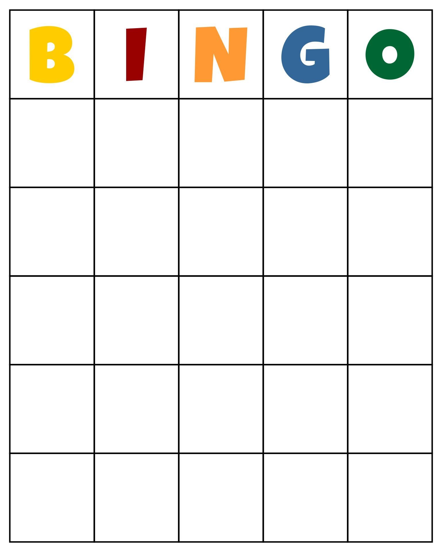 Printable Bingo Card Template Free