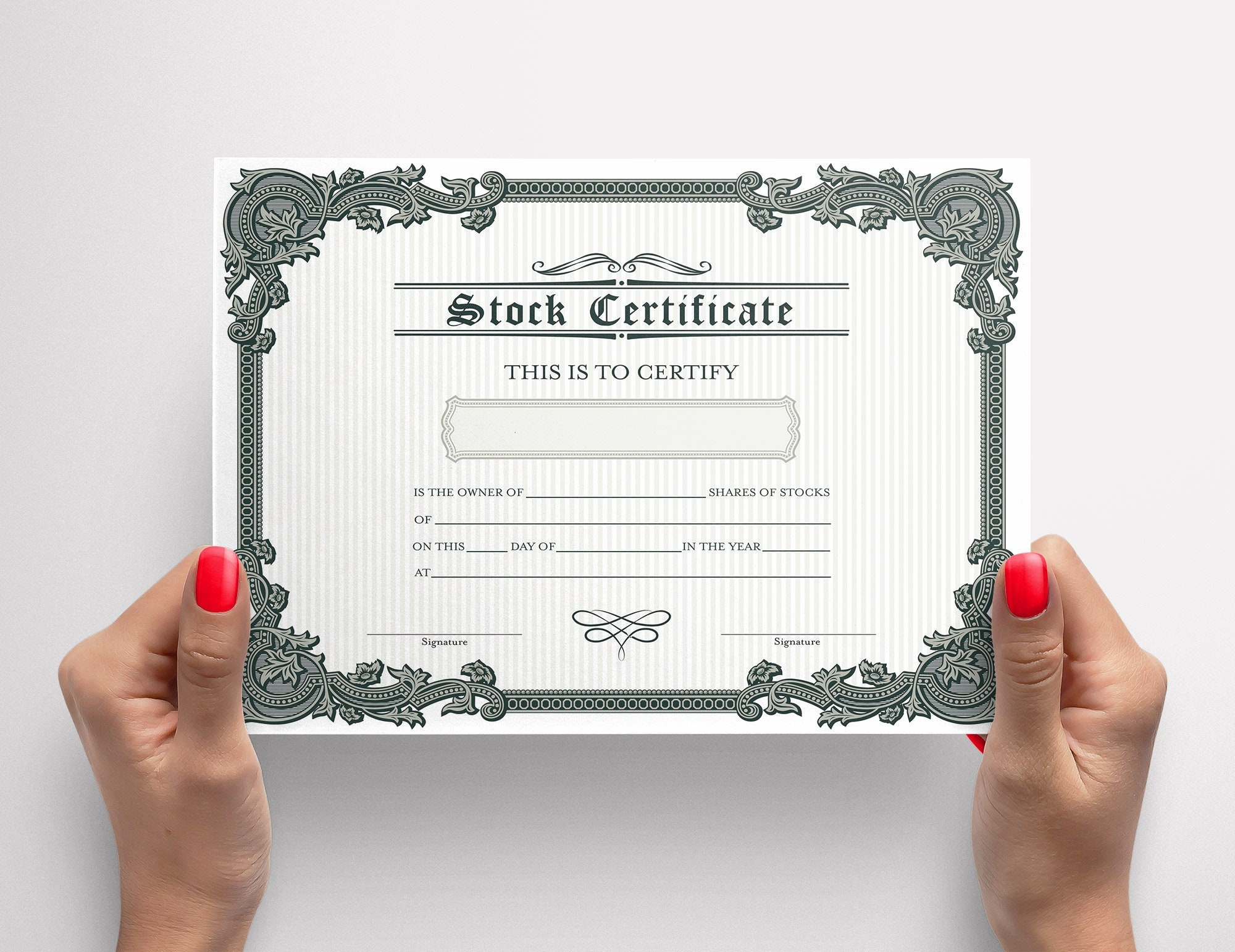 PRINTABLE Blank Stock Certificate Template DIY Certificate Of Stock Downloadable PDF Etsy