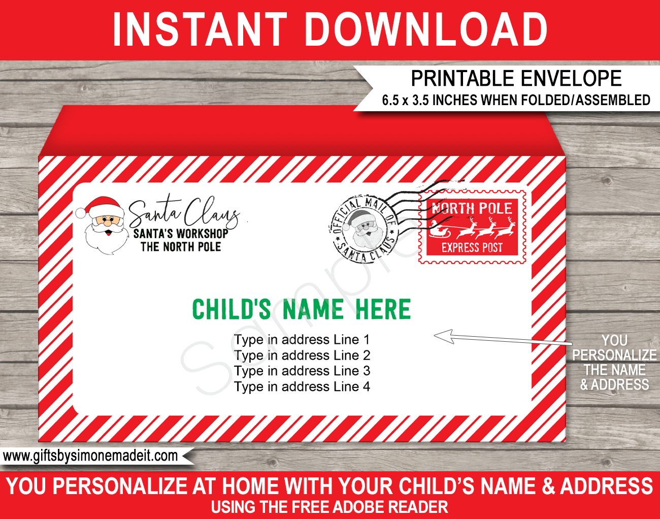 Printable Christmas Envelope Template Santa s Workshop North Pole