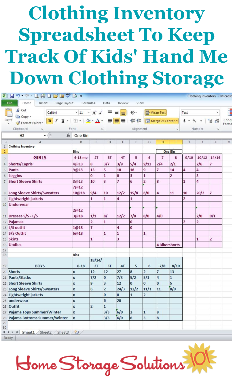 Printable Clothing Inventory Form