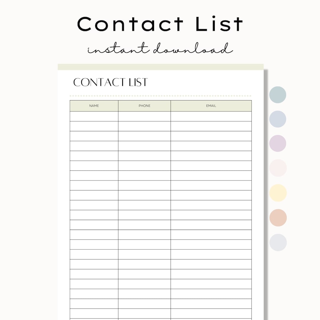 Printable Contact List Contact List Sheet Phone Number List Contacts Info Sheet Business Contacts List Template Name And Number List Etsy Canada