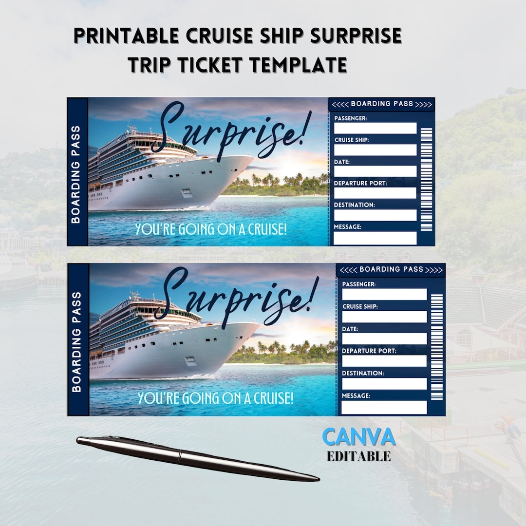 Printable Cruise Ticket Template Cruise Surprise Ticket Gift Ticket Cruise Surprise Boarding Pass Airline Ticket Canva Editable Ticket Etsy UK