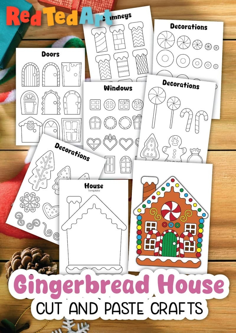 Printable Gingerbread House Cut Paste Activity Red Ted Art Kids Crafts