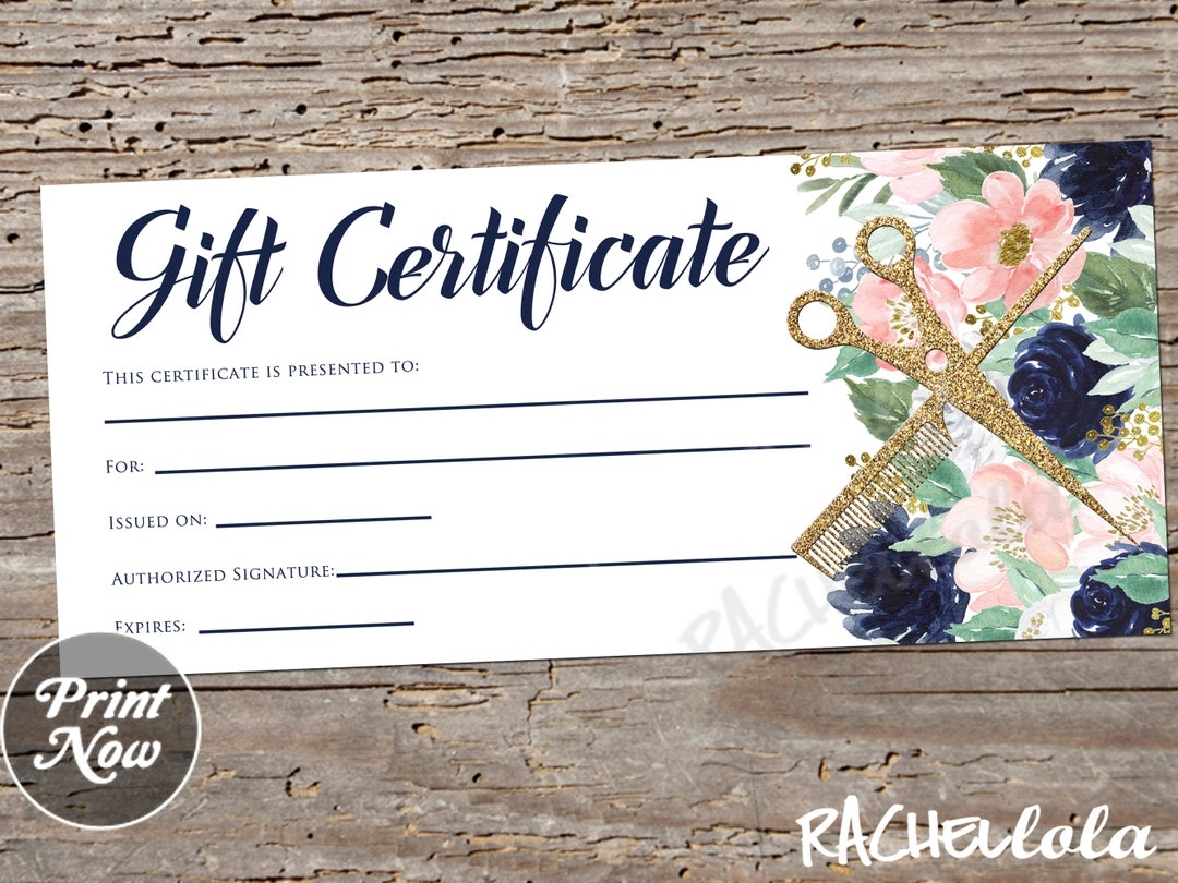 Printable Hair Salon Gift Certificate Template Hair Stylist Coupon Voucher Fillable Instant Download Mothers Day Christmas Floral Etsy