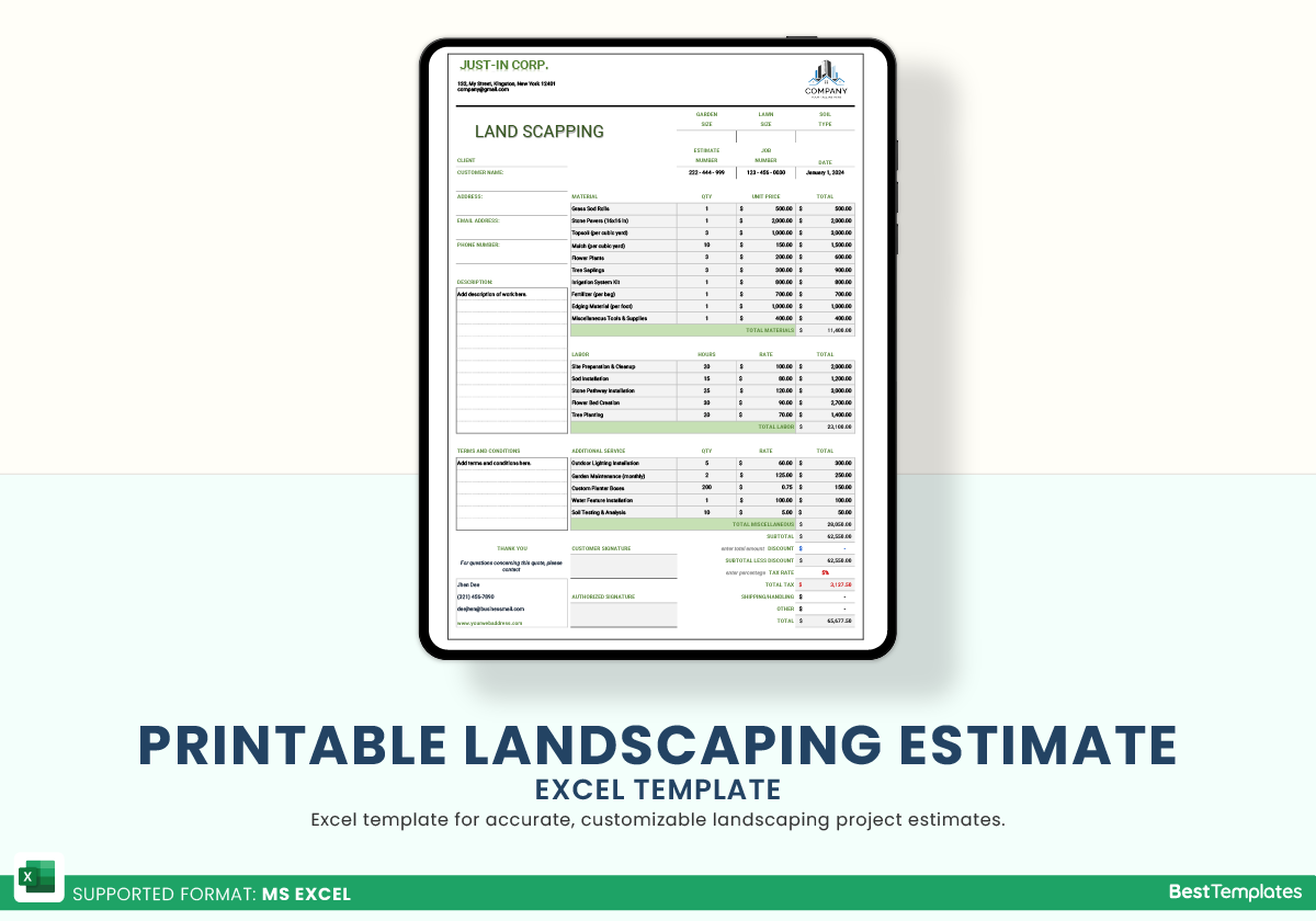 Printable Landscape Estimate Template