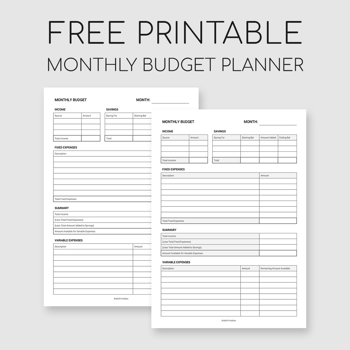 Printable Free Monthly Budget Template
