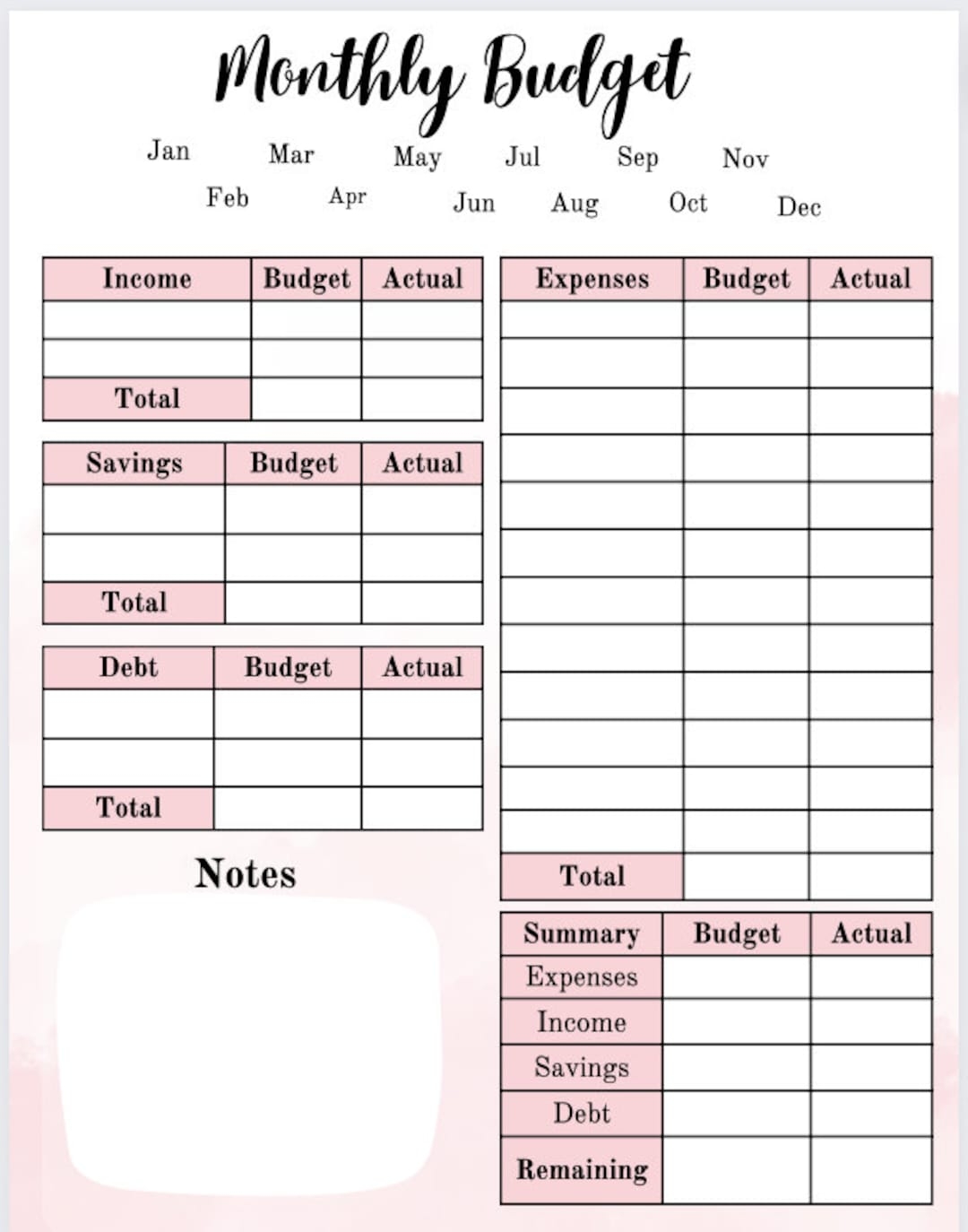 Budget Template Free Printable