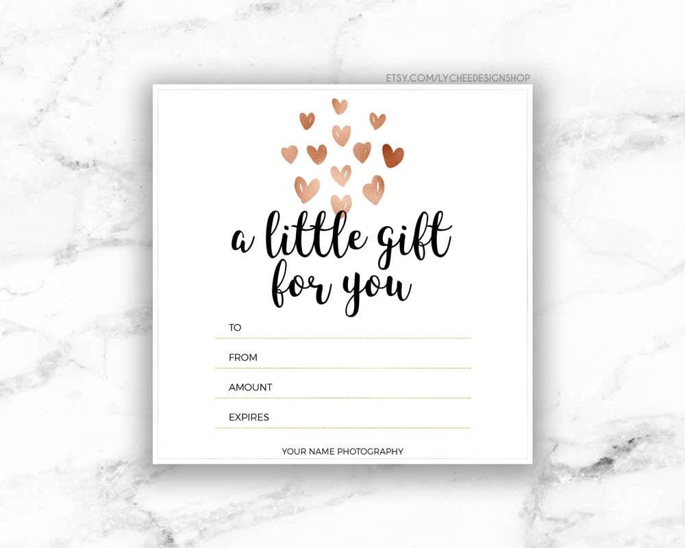 Printable Rose Gold Hearts Gift Certificate Template Editable Gift Card Design Microsoft Word Photoshop Template DOCX DOC PSD Etsy Ireland