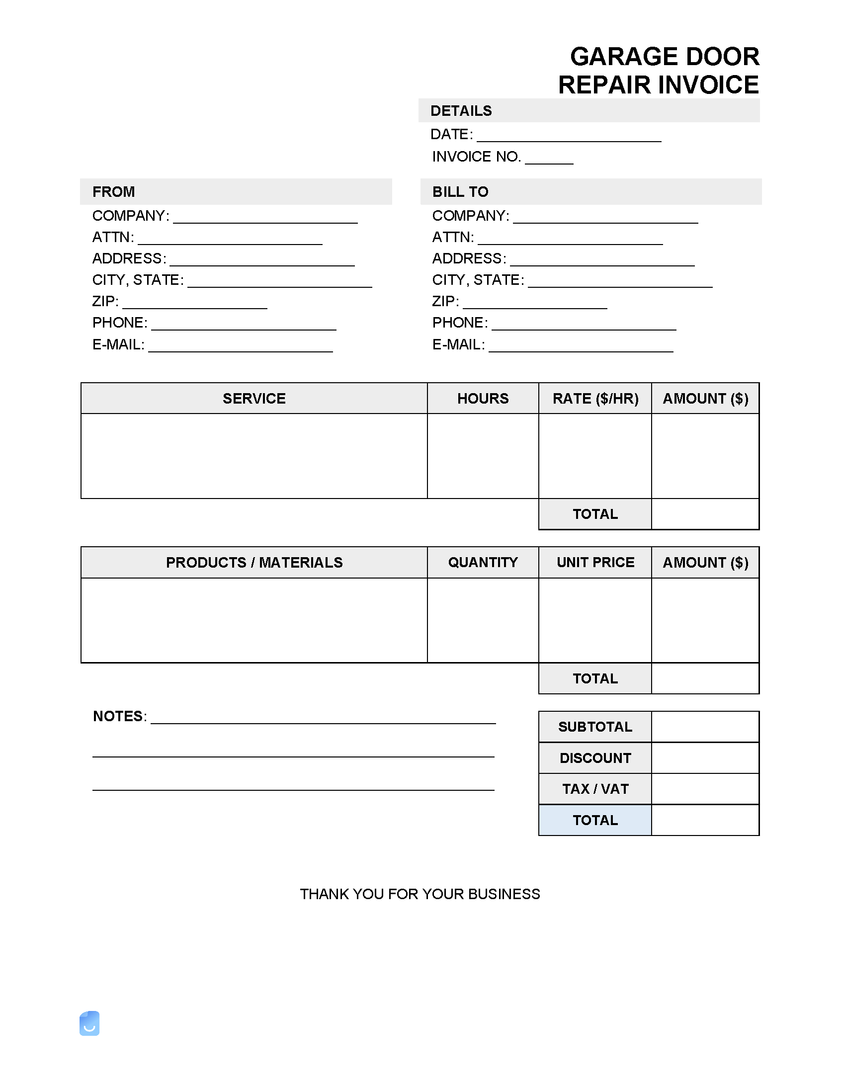 Free Printable Auto Repair Invoice Template