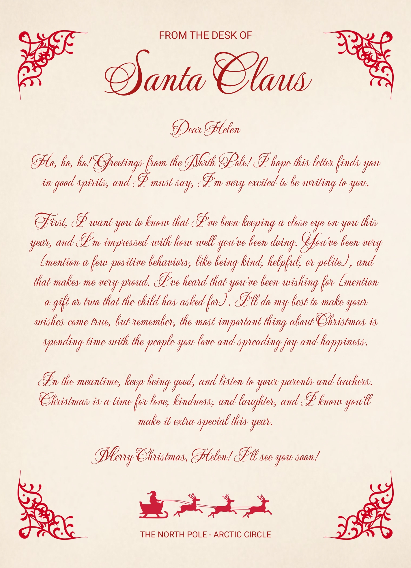Editable Free Printable Letter From Santa Template Word