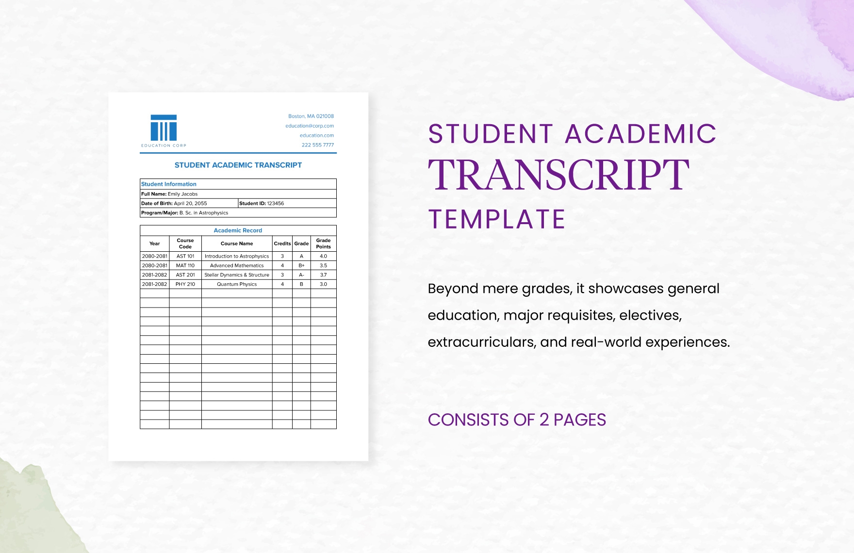 Student Academic Transcript Template In Word PDF Google Docs Download Template