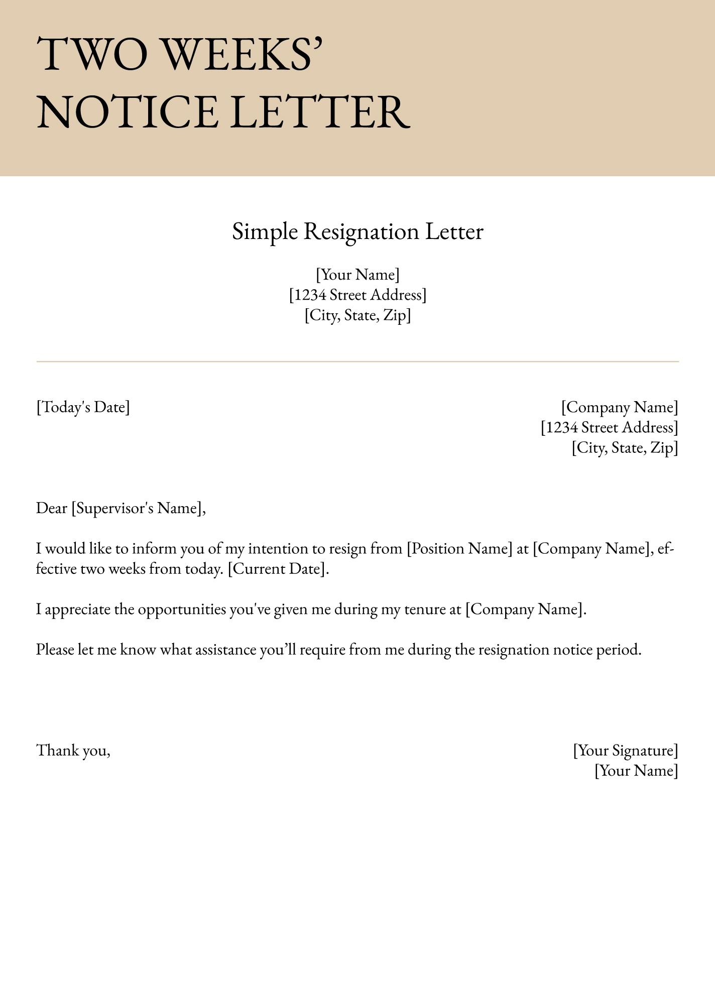 Two Weeks Resignation Letter Free Google Docs Template Gdoc io
